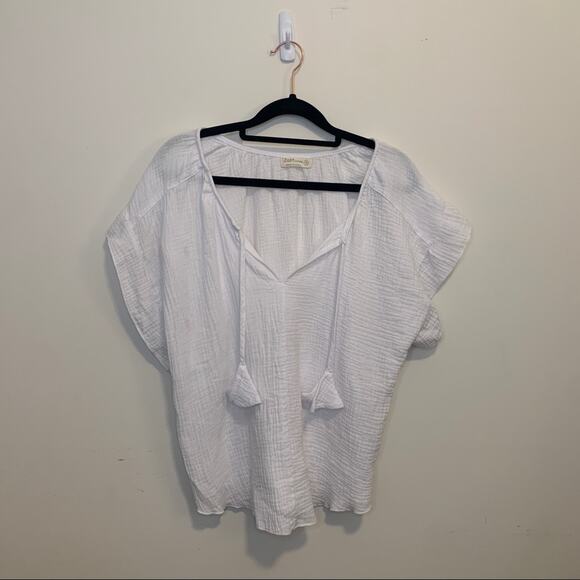Just Living White Gauzy Short Sleeve Ruffle Top 100% Cotton Small - Picture 5 of 10